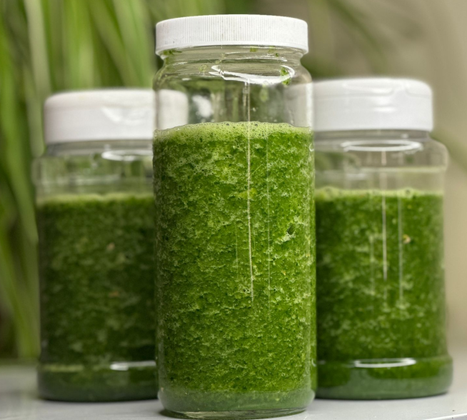Green juice in jars