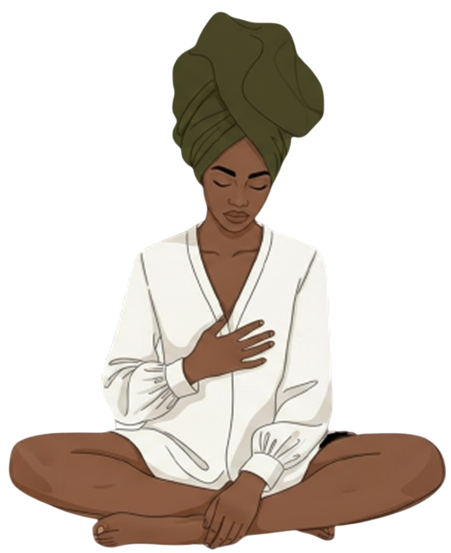 A woman in the lotus position meditates, representing tranquility and empowerment within the HerJoy Movement for women's wellness.
